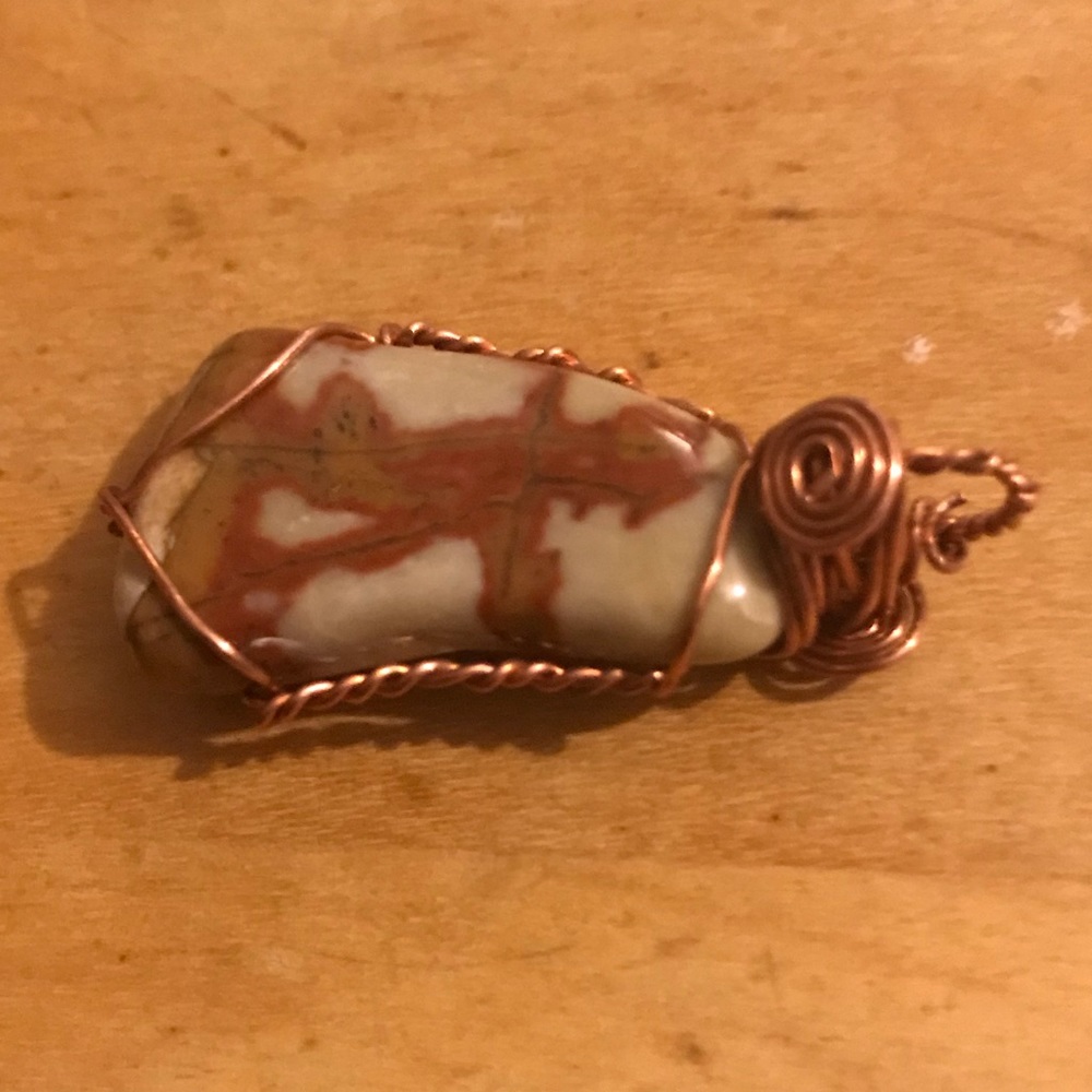 Handmade Picture Jasper Copper Wrapped Bohemian Artisan Pendant - Picture 8 of 10